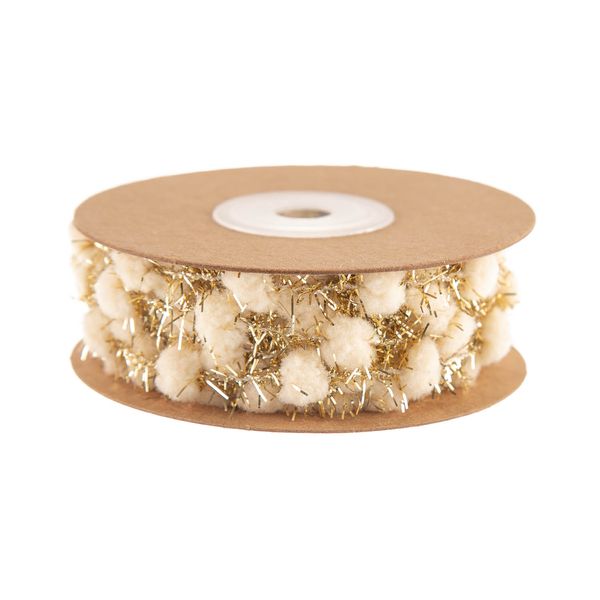 Cordao-Pom-Pom-Aramado-8mm-Bege---Ouro-Rolo